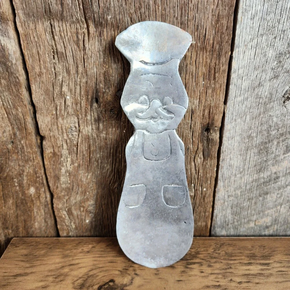 Vintage Cast Aluminum Chef Spoon Rest Silver Tone Metal